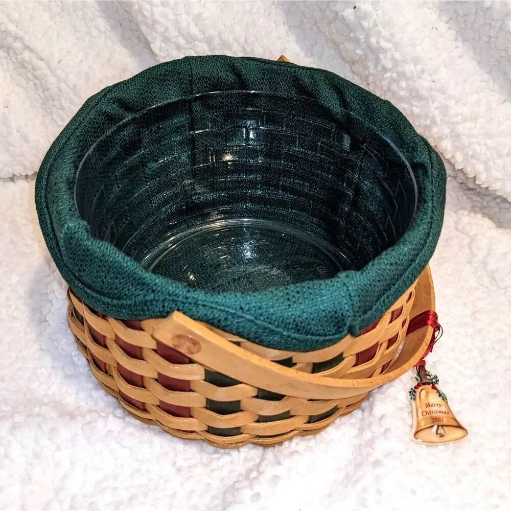 Longaberger 2003 Christmas Caroling Basket Liner Protector Bell Tie-On USA